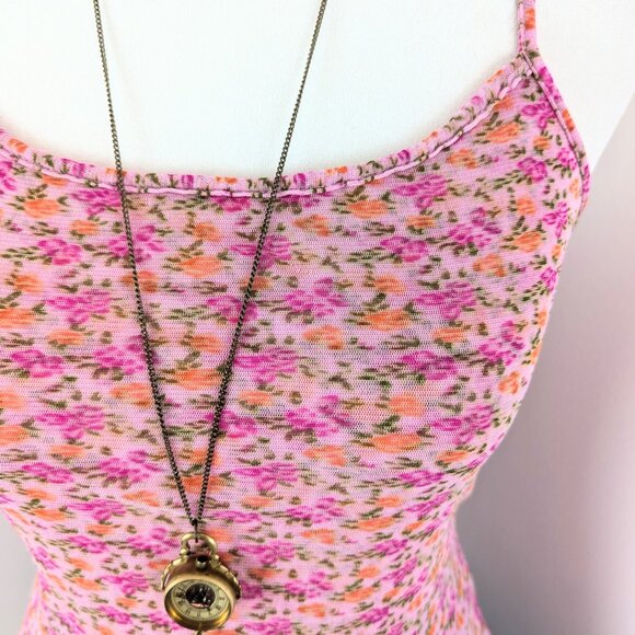 VTG 00s Y2K Newport News Pink Floral Semi Sheer Mesh Lettuce Hem Cami Top Sz 1X - Picture 5 of 6